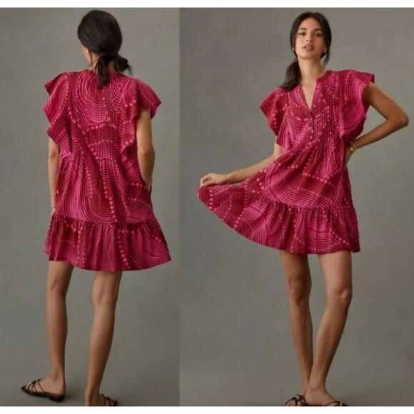 Maeve Anthropologie The Cassandra Mini Dress NWT XL Flutter Sleeve Sun Dress - Picture 1 of 10